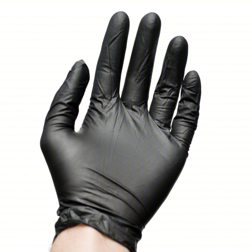 Black disposable nitrile glove for food service and kitchen prep